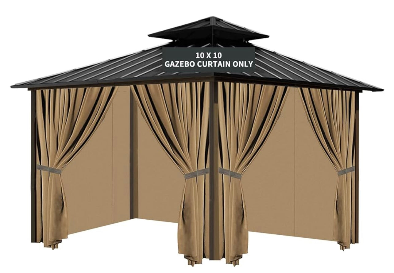 Gazebo Universal Replacement Privacy Curtain, 10'X10' Gazebo Curtains Outdoor Waterproof, 4-Panels Sidewall Curtains with Zipper for Patio, Garden and Backyard (Only Curtains, 10'x10')