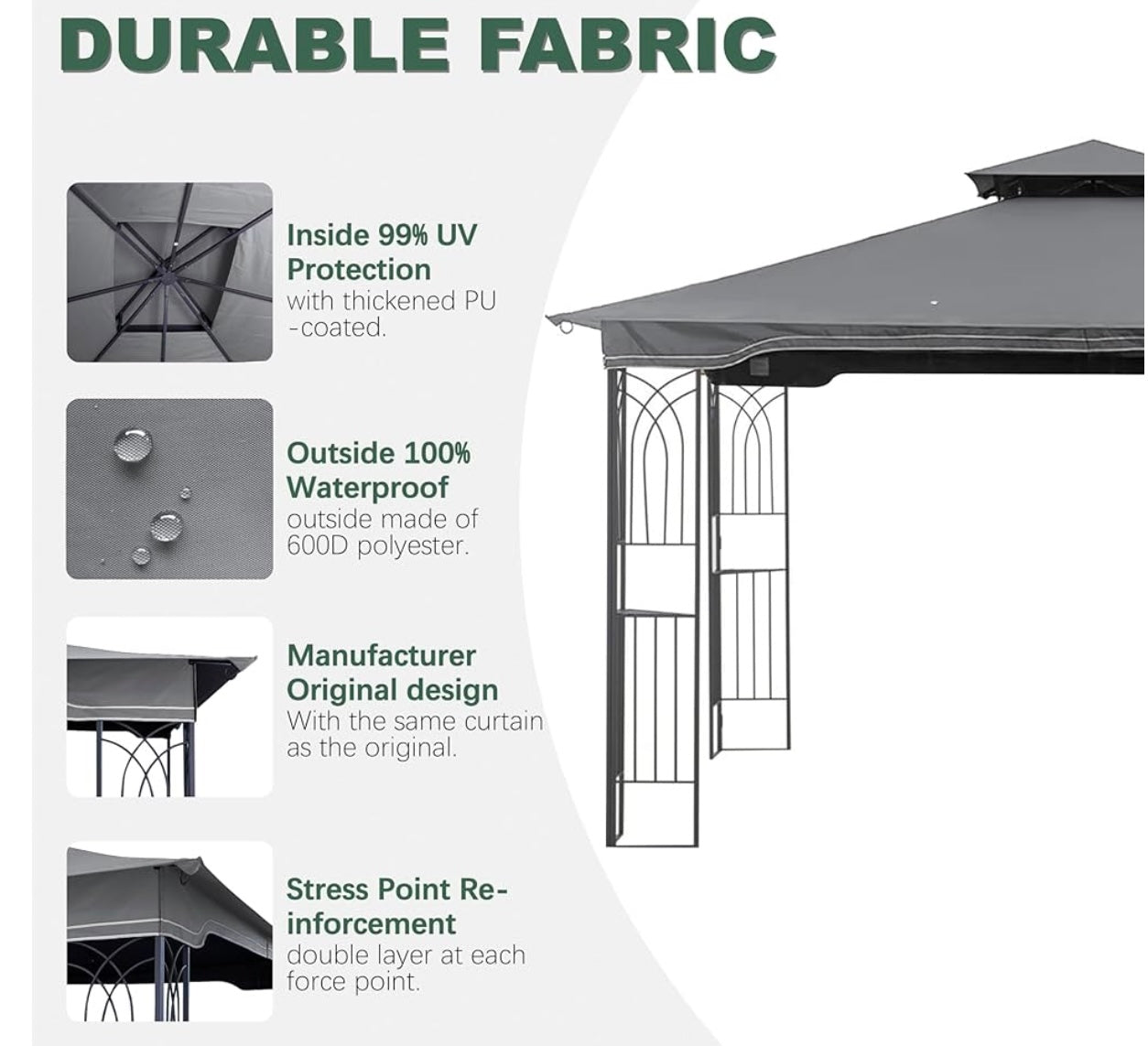 Replacement Gazebo Roof for 10 x 12 Patio Gazebo,(Grey)