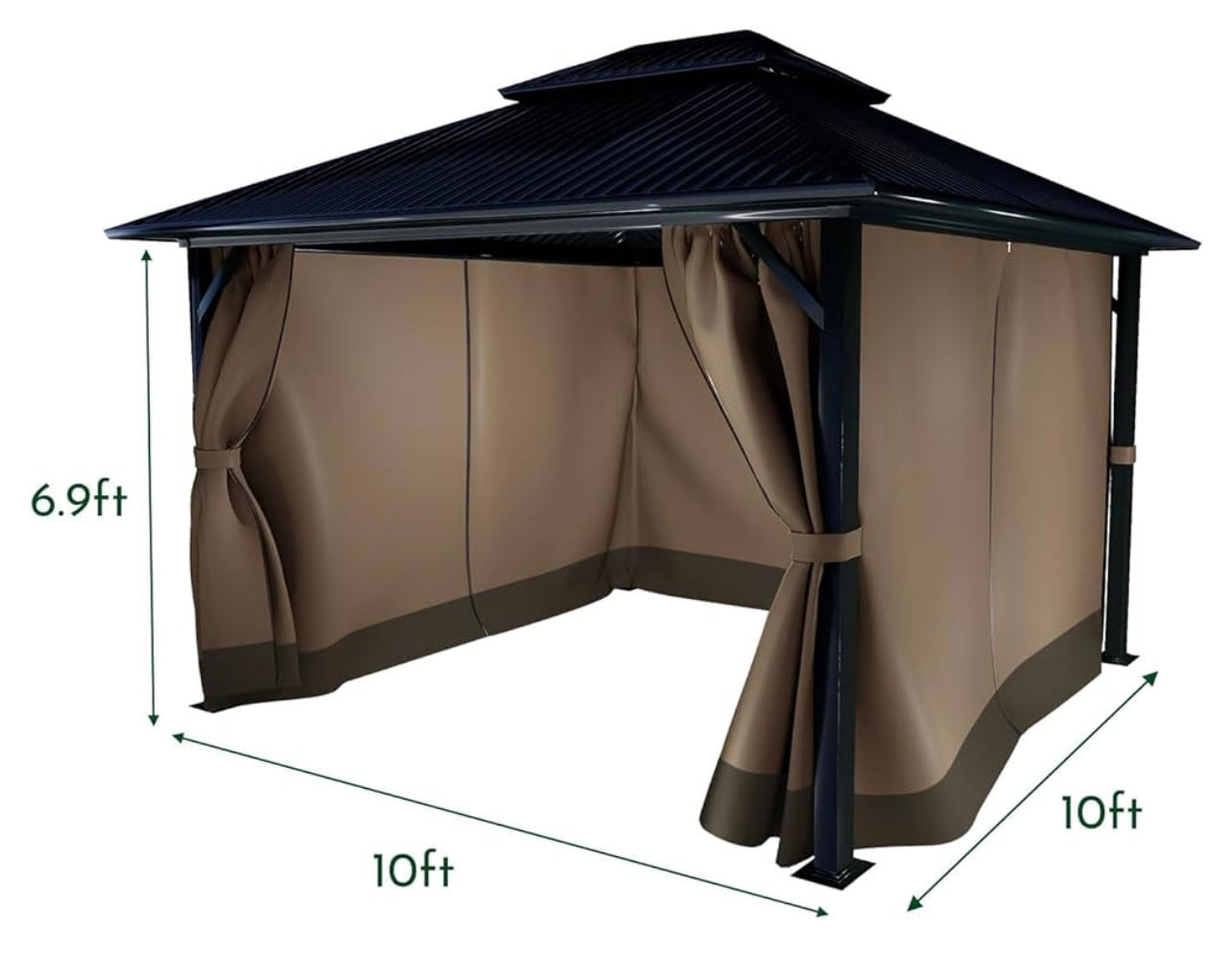 Gazebo Curtain Replacement Universal 4-Panel Sidewalls 10' x 10', Patio Gazebo Privacy Curtains with Double Zipper, Replacement for Patio, Outdoor Canopy, Garden and Backyard (Curtain Only)