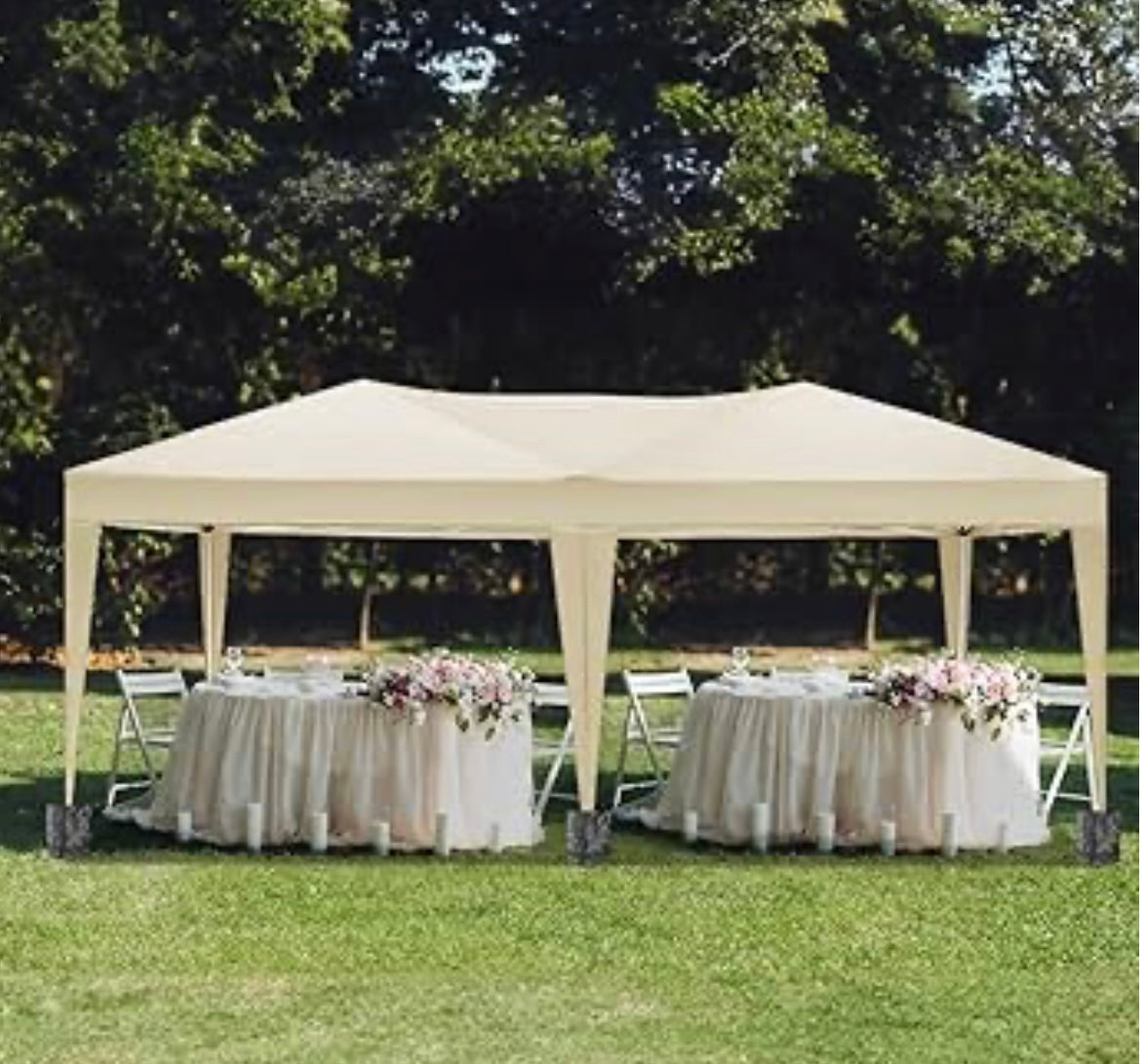 Instant Canopy 10x20ft Pop Up Canopy Tent with 6 Sidewalls, Fully Waterproof Canopy Tent with Heavy Duty Steel Frame, Beige