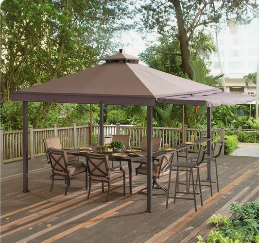 Beige & Dark Gray Replacement Canopy (Deluxe Version) For Gazebo With Awning (10X10 Ft) L-GZ133-A Sold At Menards