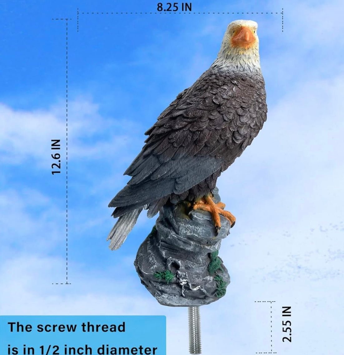 Eagle Flag Pole Topper, 12" Bald Eagle for Flagpole Toppers Outdoor, Standing & Hand-Painted Design, Waterproof, UV Resistent, Durable, Decorative Eagle for Showcasing Your Pride and Patriotism