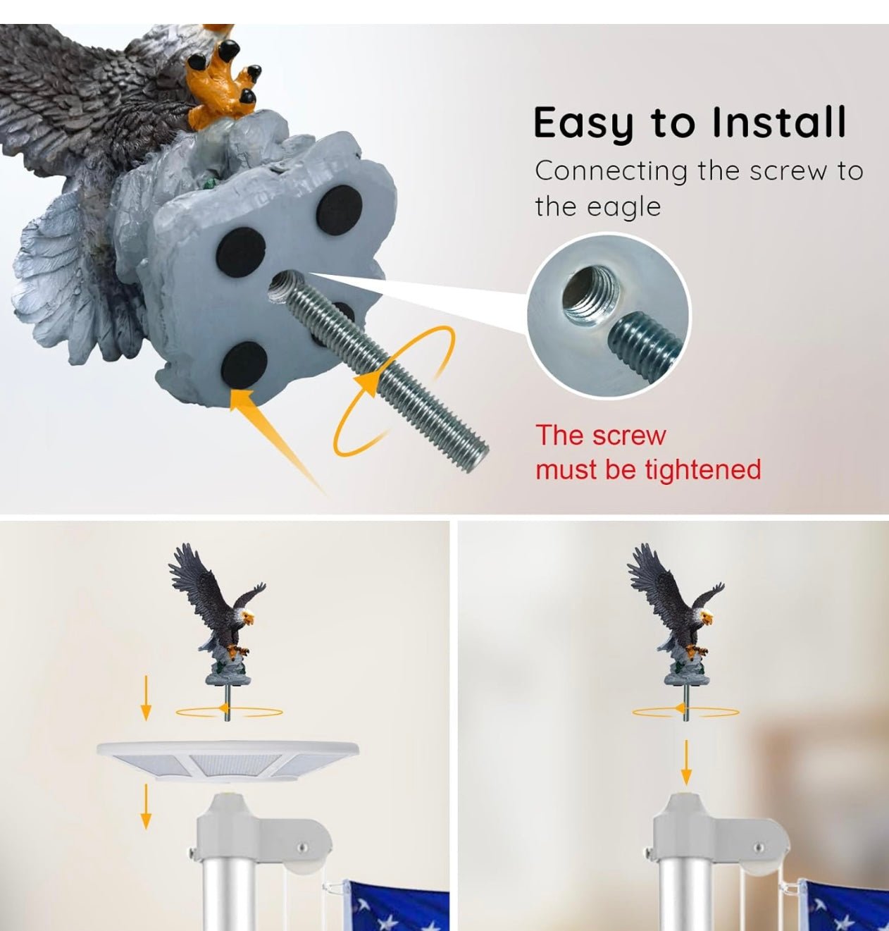 Eagle Flag Pole Topper Outdoor Waterproof Flagpole Finial Eagle Topper Ornament Hand-Painted Realistic Eagle Sculpture Design for Flagpoles Outside House (B-Gray)