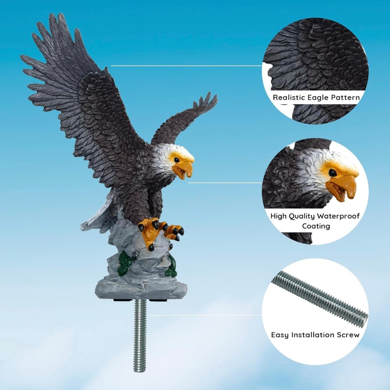 Eagle Flag Pole Topper Outdoor Waterproof Flagpole Finial Eagle Topper Ornament Hand-Painted Realistic Eagle Sculpture Design for Flagpoles Outside House (B-Gray)