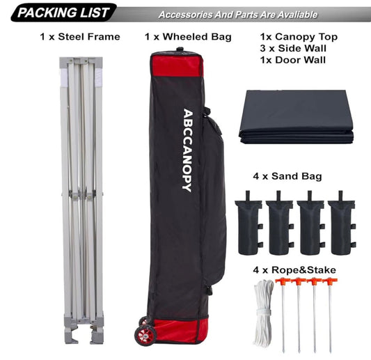 Easy Pop Up Canopy Tent with Sidewalls 8x8 Commercial -Series, Black