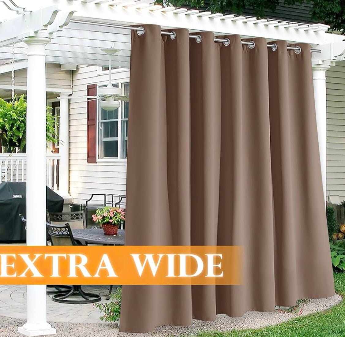 Extra Wide Outdoor Curtains, UV Blackout Waterproof Privacy Shades Blind for Patio Temporary Door Garage Carport Porch Gazebo Pergola Arbor Party, W 100 x L 90, 1 Panel, Mocha