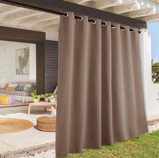 Extra Wide Outdoor Curtains, UV Blackout Waterproof Privacy Shades Blind for Patio Temporary Door Garage Carport Porch Gazebo Pergola Arbor Party, W 100 x L 90, 1 Panel, Mocha