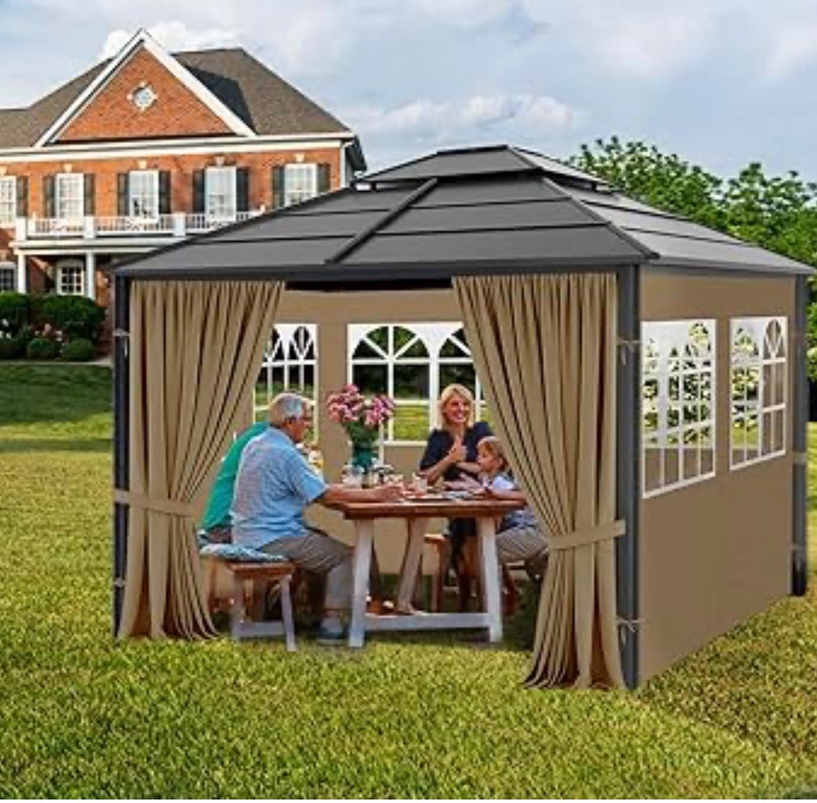 Gazebo Privacy Curtains 10' x 12' with PVC Windows, 4-Panels Side Wall with Zipper Universal Replacement for Patio, Outdoor Canopy, Garden and Backyard