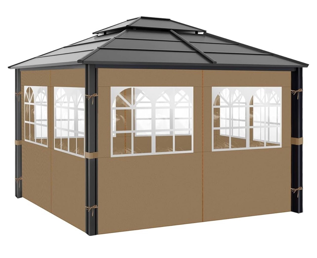 Gazebo Privacy Curtains 10' x 12' with PVC Windows, 4-Panels Side Wall with Zipper Universal Replacement for Patio, Outdoor Canopy, Garden and Backyard