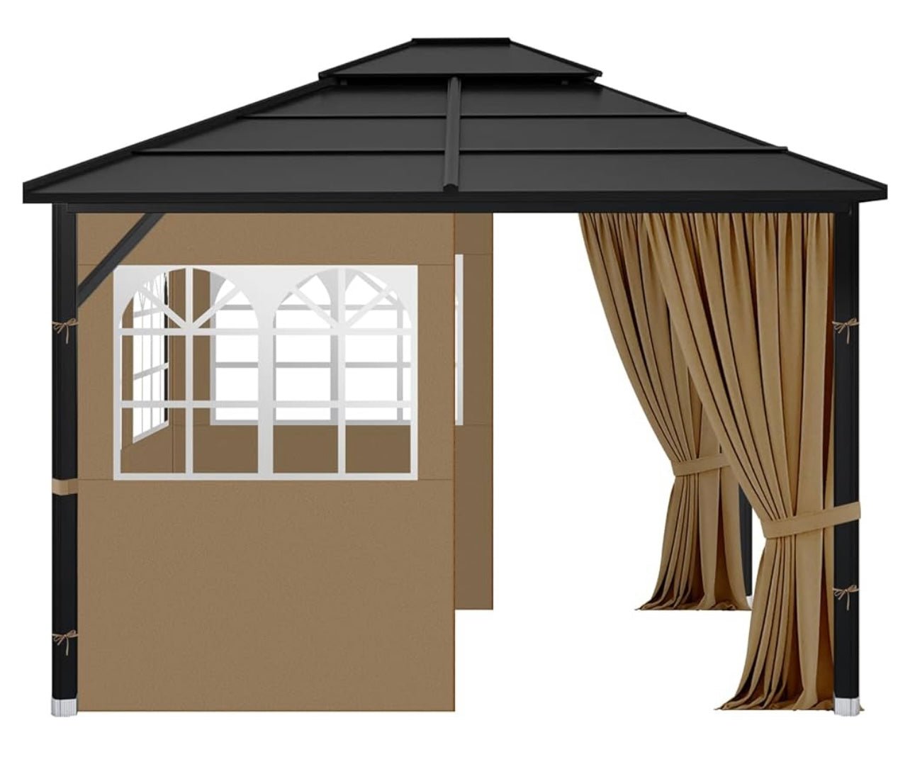 Gazebo Privacy Curtains 10' x 12' with PVC Windows, 4-Panels Side Wall with Zipper Universal Replacement for Patio, Outdoor Canopy, Garden and Backyard