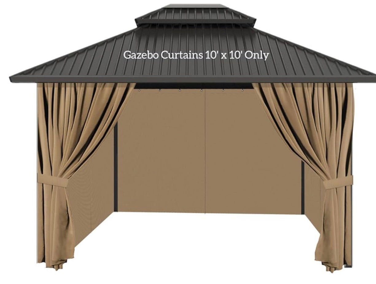 Gazebo Winter Privacy Curtains 10' x 10' with Zipper 4-Panels Side Wall Heavy Duty Universal Replacement for Patio, Outdoor Canopy, Garden and Backyard (Curtain Only)