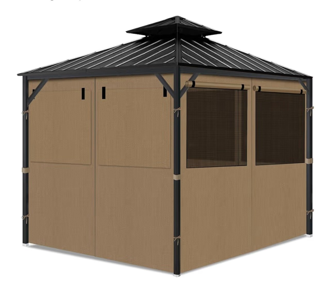 Gazebo Privacy Curtains 10' x 12' with Mosquito Windows, 4-Panels Side Wall with Zipper Universal Replacement for Patio, Outdoor Canopy, Garden and Backyard, Khaki (Curtain Only)