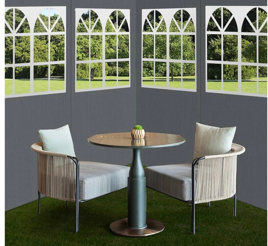 Gazebo Privacy Curtains 10' x 12' with PVC Windows, 4-Panels Side Wall with Zipper Universal Replacement for Patio, Outdoor Canopy, Garden and Backyard Gray