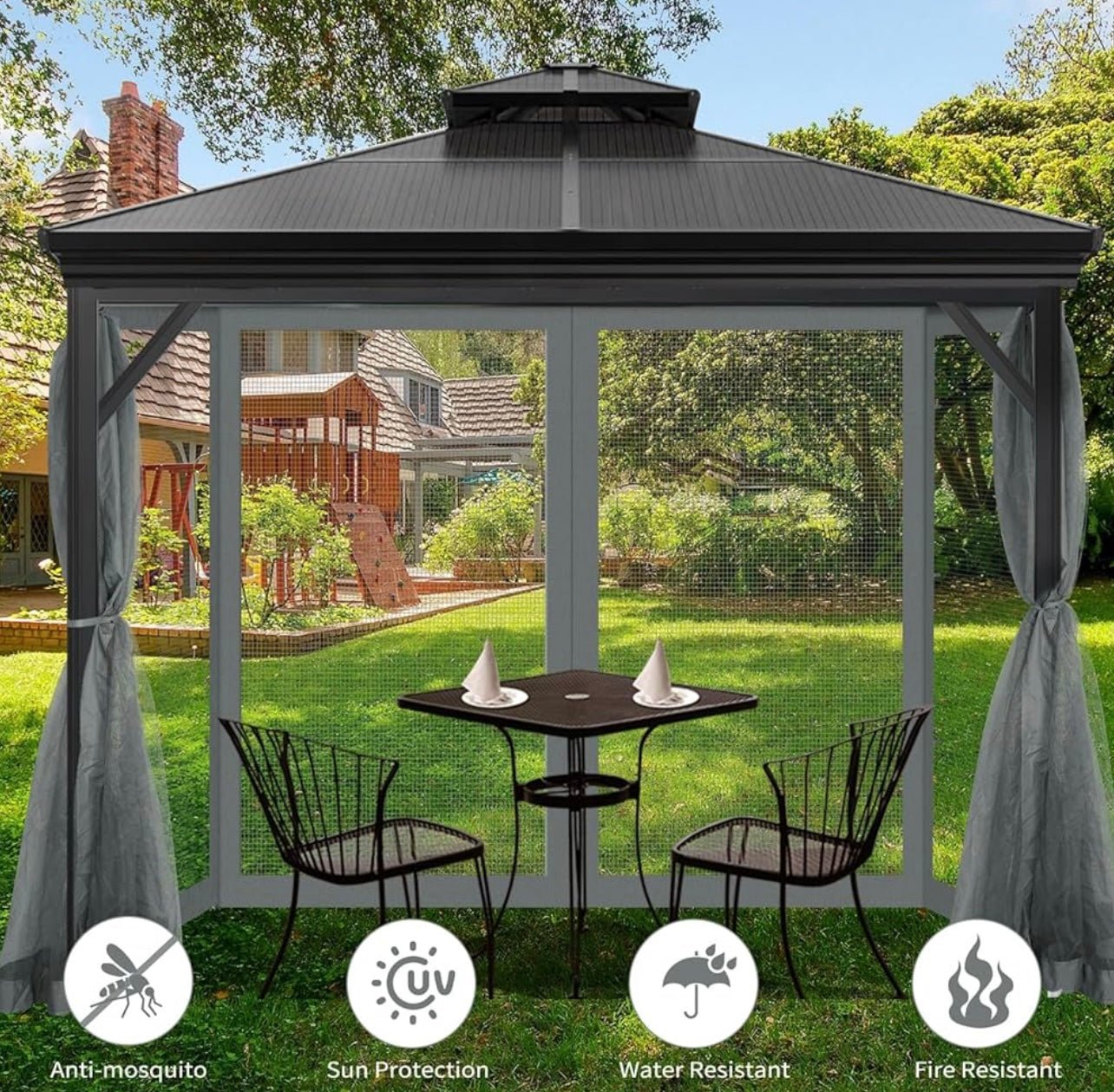 Gazebo Universal Replacement Mosquito Netting, 10' x 12' Outdoor Mesh Netting Screen 4-Panel Sidewall with Zipper for Patio Canopy Garden Porch Pergolas and Backyard, Gray(Mosquito Net Only)