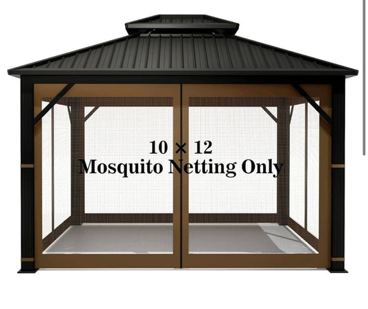 Gazebo Universal Replacement Mosquito Netting – Hugline 10' x 12' Outdoor Mesh Netting Screen 4-Panel Sidewall Curtain with Zipper (Brown)