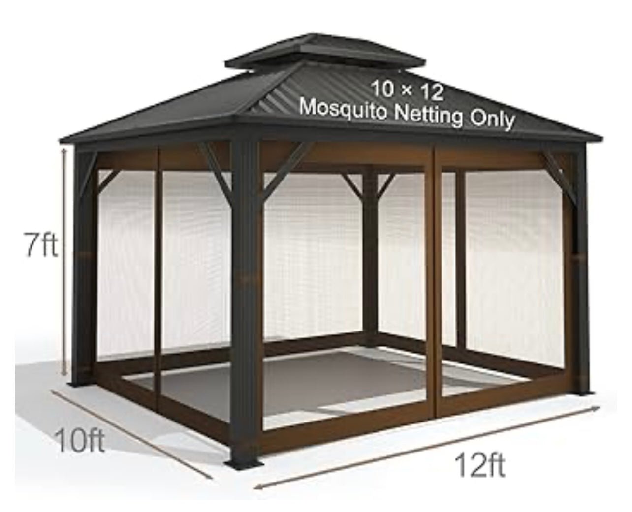 Gazebo Universal Replacement Mosquito Netting – Hugline 10' x 12' Outdoor Mesh Netting Screen 4-Panel Sidewall Curtain with Zipper (Brown)