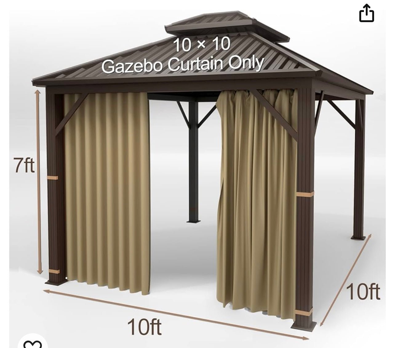 Gazebo Universal Replacement Privacy Curtain – 10' x 10' Gazebo Side Wall Outdoor Privacy Panel with Zipper (Bro
