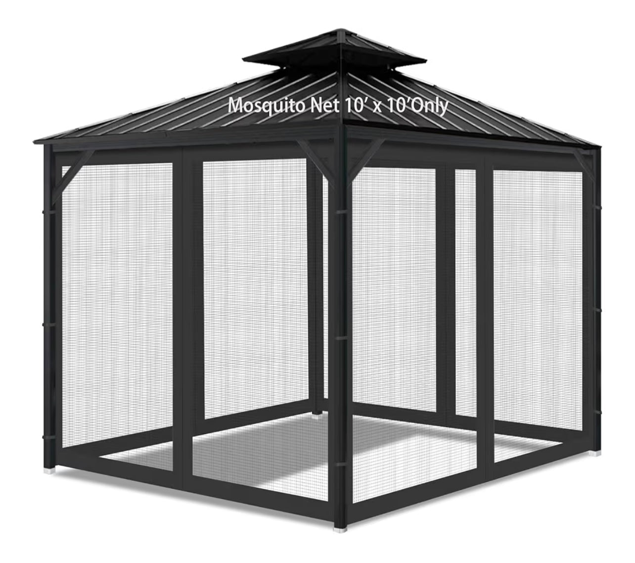 Hardtop Gazebo Black Replacement Mosquito Screen Set with Zippers Set 10x10