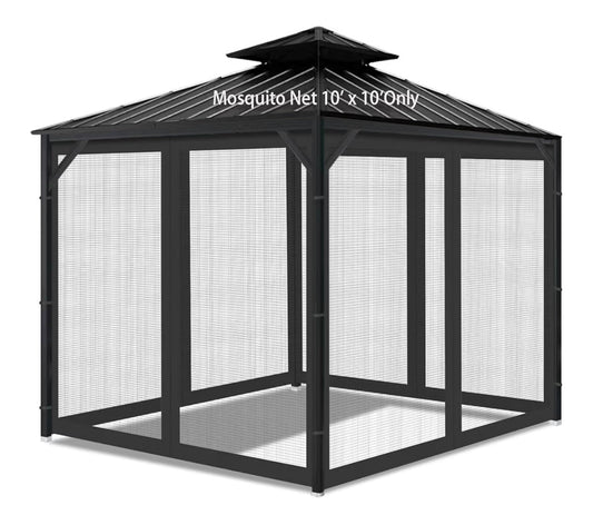 Hardtop Gazebo Black Replacement Mosquito Screen Set with Zippers Set 10x10