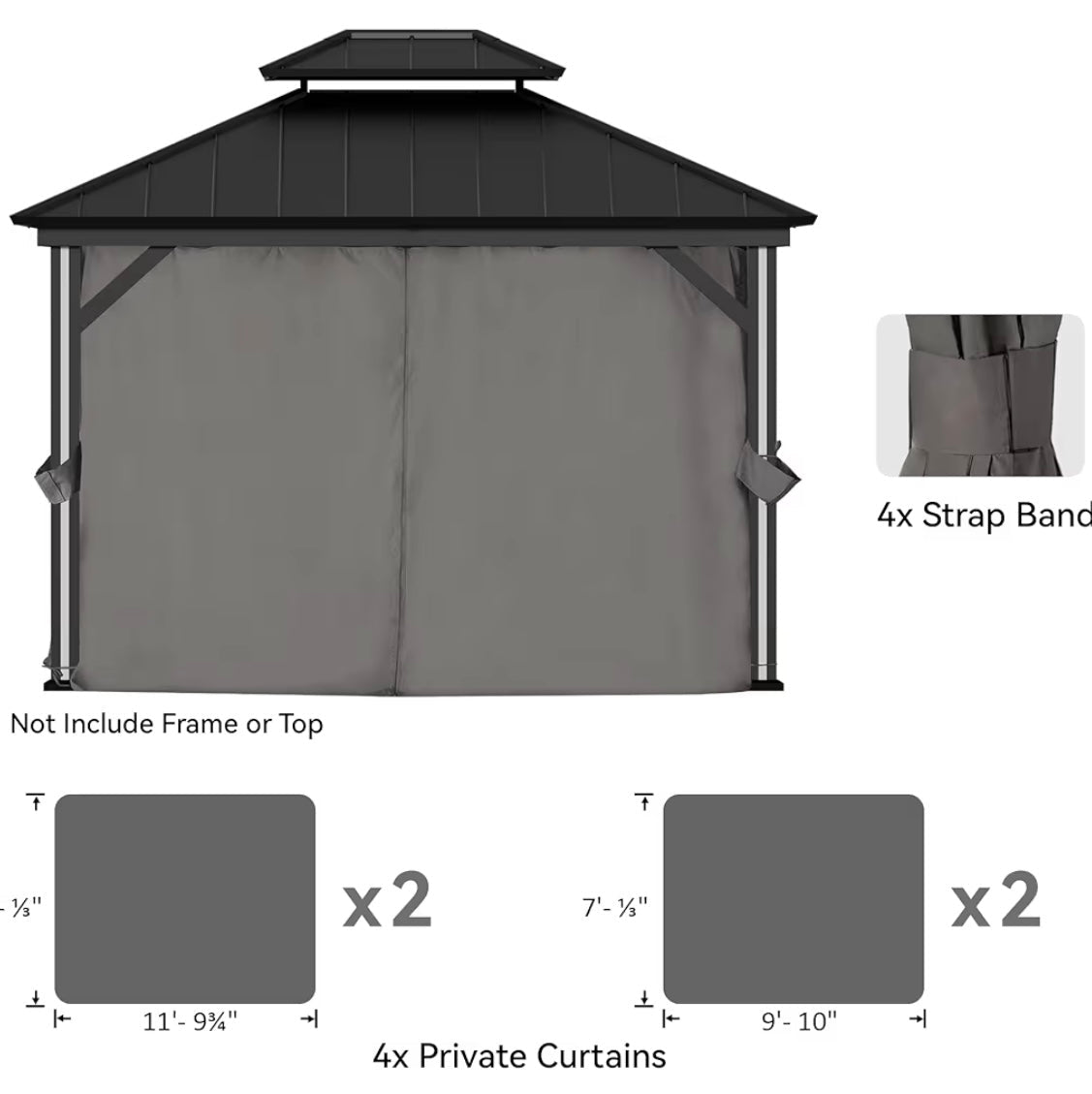 Hardtop Gazebo Gray Replacement Privacy Curtain (4 Privacy Curtains Only) Set 10x12
