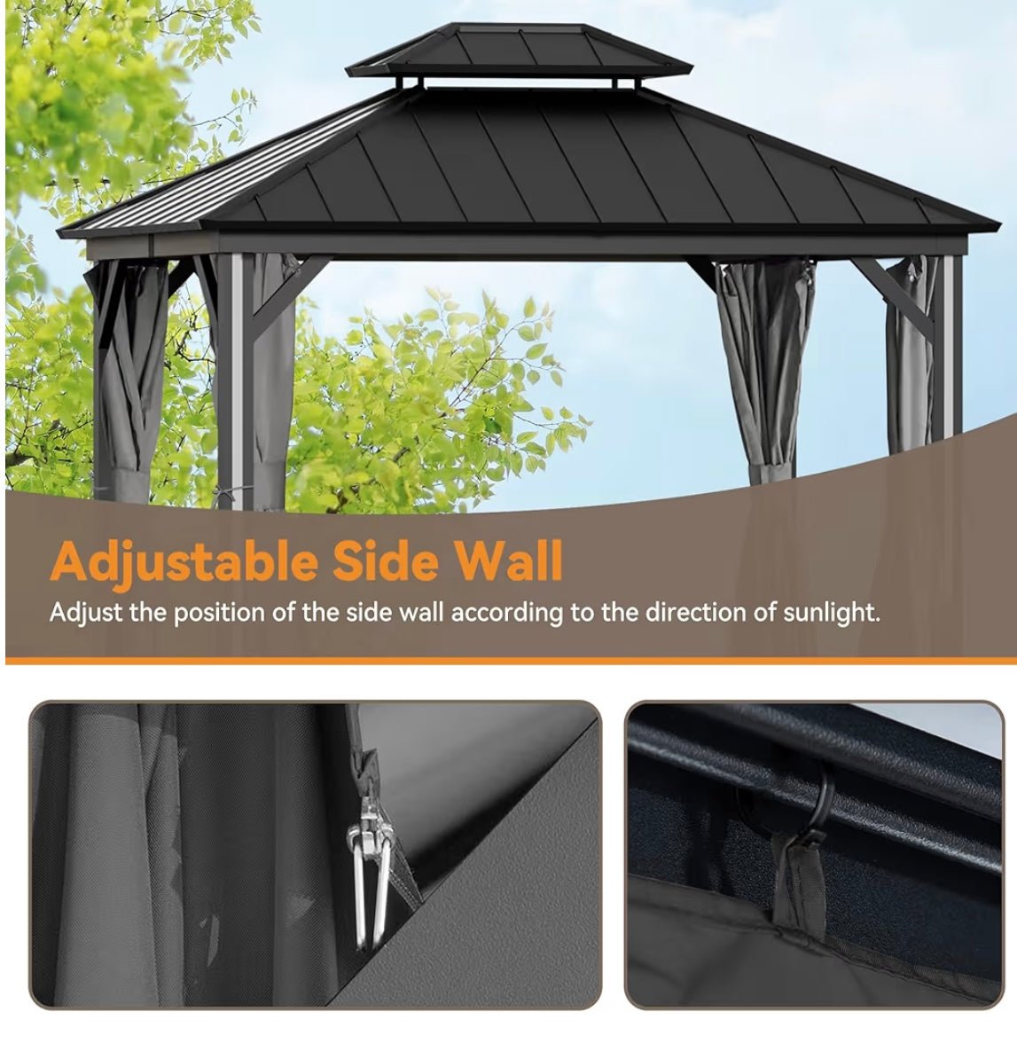 Hardtop Gazebo Gray Replacement Privacy Curtain (4 Privacy Curtains Only) Set 10x12