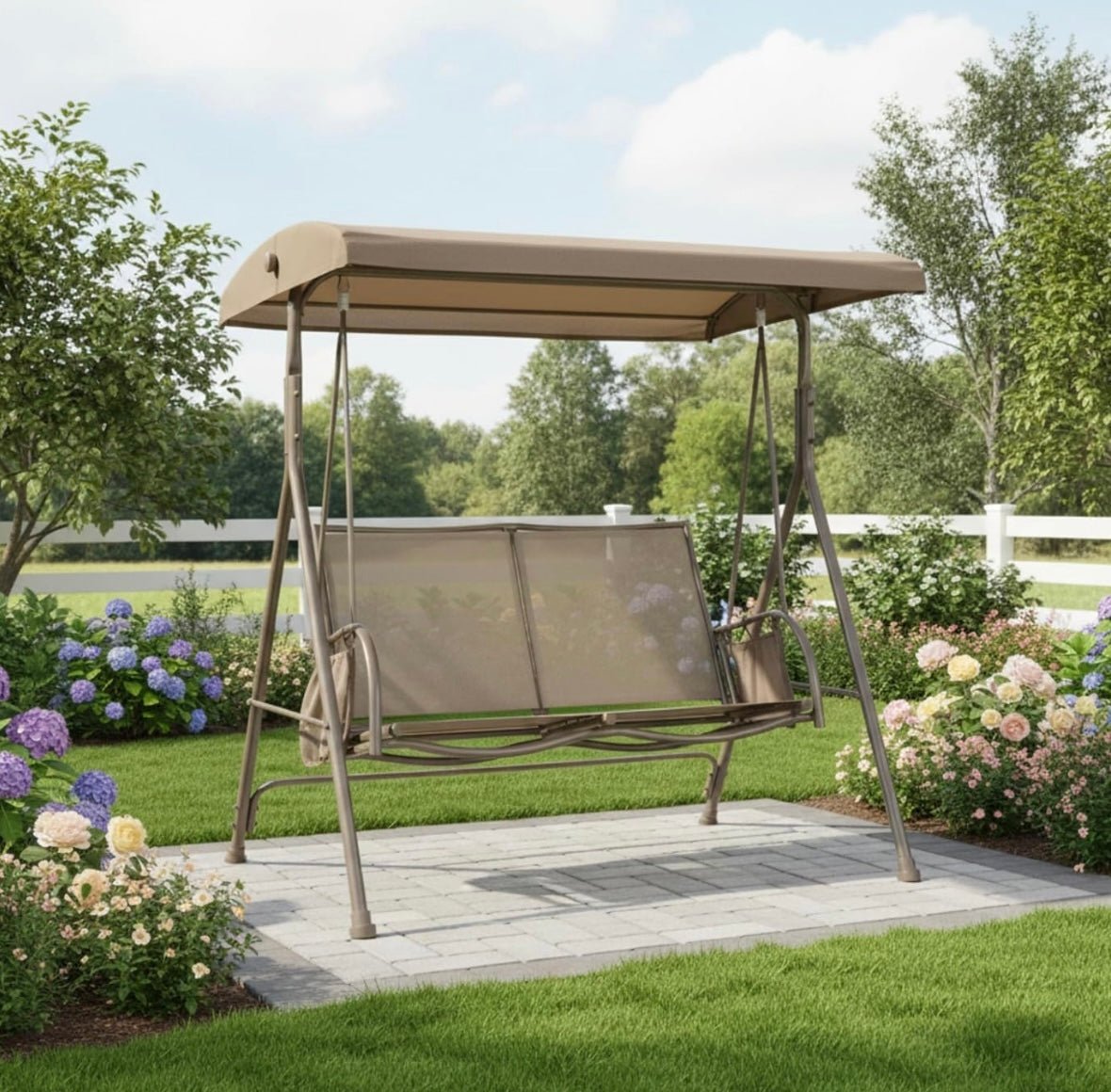 Heavy Duty Reinforced RipLock 500 Replacement Canopy Top Cover Compatible with Garden Treasures 2-Person Sling Swing- Beige