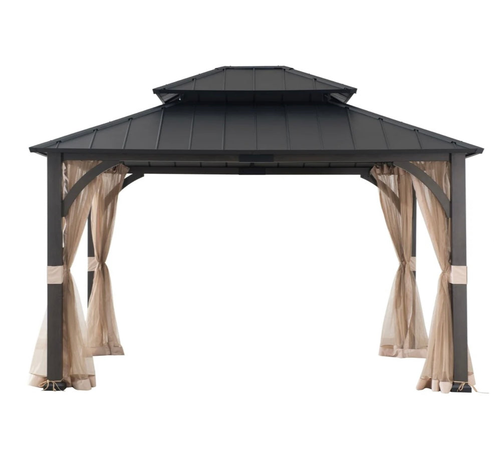 Light tan Replacement Mosquito Netting For Hard Top Gazebo (12x14 FT)