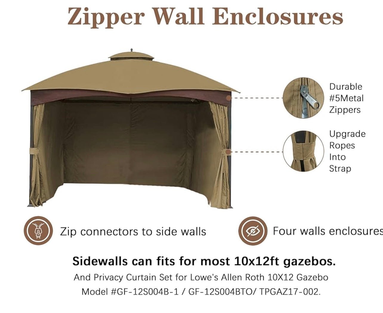 Lowes Allen and Roth 10 x 12 Gazebo Universal Privacy Curtains TPGAZ2303B TPGAZ2303C