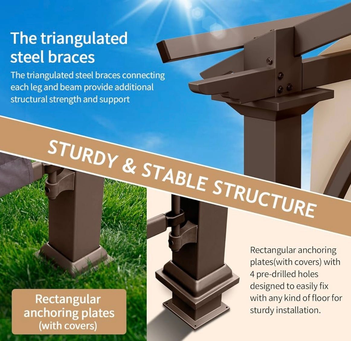 mPatio Pergola, 8.8x10.8ft Arched Aluminum Gazebo with Adjustable Waterproof Sun Shade Shelter Awning for Garden Lawn Deck