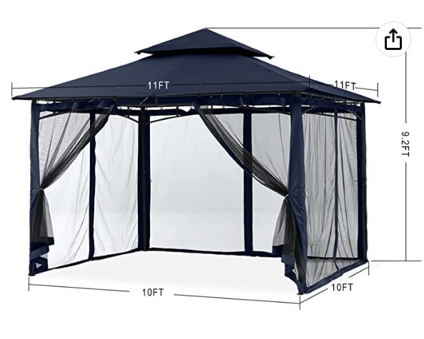 Outdoor Garden Gazebo for Patios with Stable Steel Frame and Netting Walls (10x10, Navy Blue)