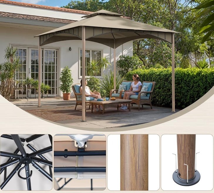 Outdoor Patio Gazebo 10x10 FT, Heavy Duty Gazebos, Soft Top Gazebo with Metal Frame, Double Roof Canopy, Permanent Pavilion for Decks & Backyards