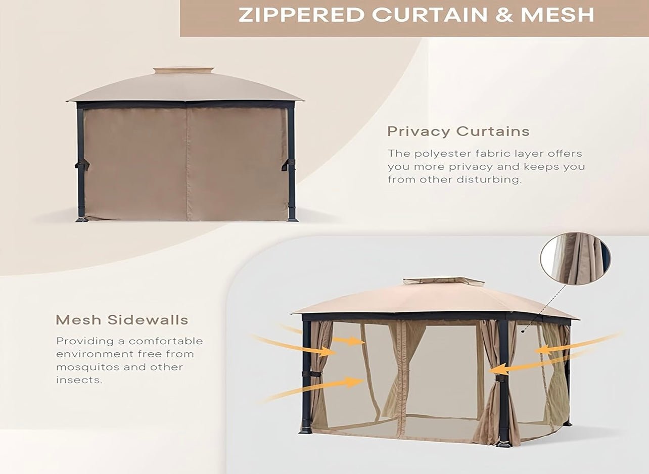 Outdoor Patio Gazebo 10x10, Heavy Duty Gazebos, Soft Top Gazebo with Square Metal Frame, Double Roof Canopy, Mosquito Nets & Privacy Enclosures, Permanent Pavilion for Decks & Backyards