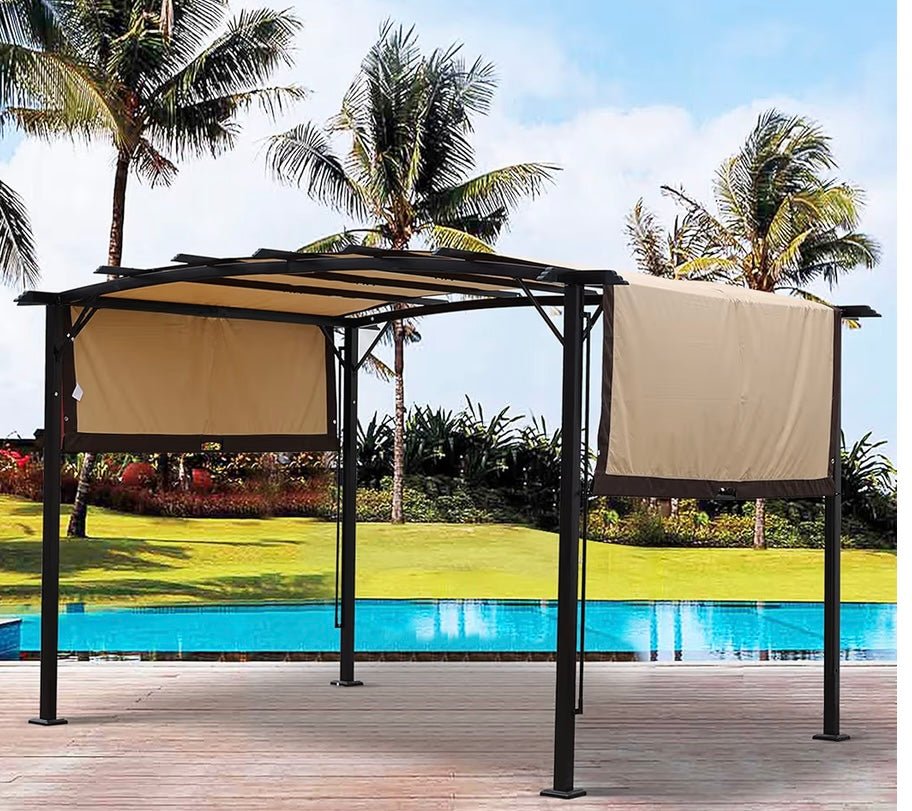 Outdoor Patio Pergola Replacement Canopy Top Cover Universal Gazebo Canopy Cover Replacement Shade Cover (for 8x12 ft) Pergola Frame, Beige+Brown)
