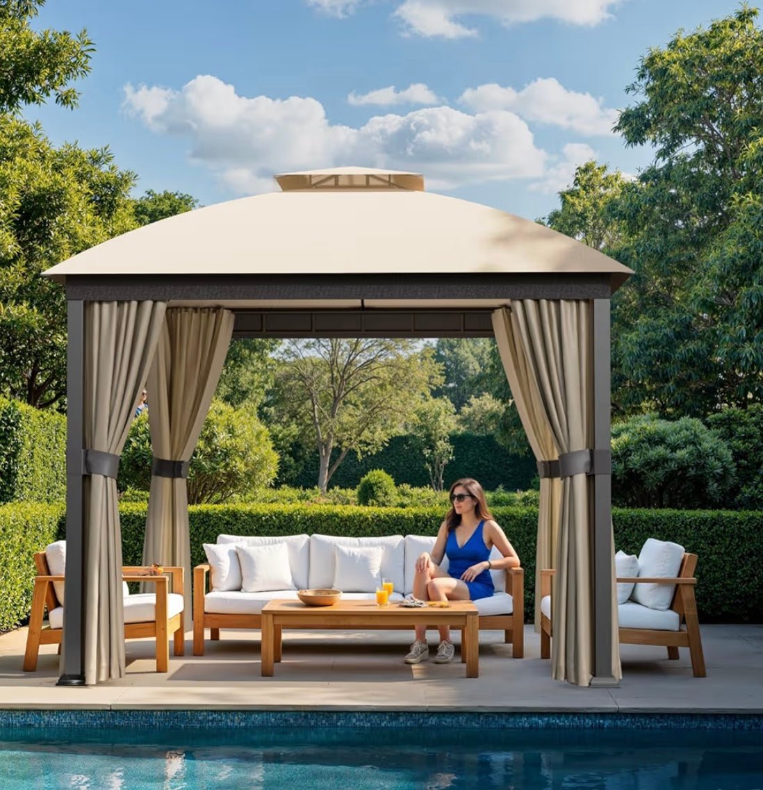 Patio Gazebo 10x10, Outdoor Gazebos, Heavy Duty Gazebo Soft Top Gazebos, Double Roofs Anti-UV Shelter Gazebo for Patio Deck Backyard Garden Lawns
