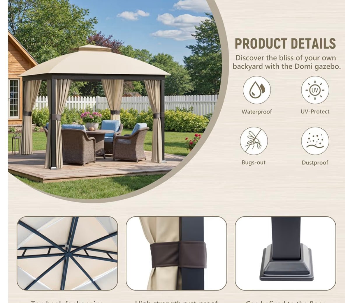 Patio Gazebo 10x10, Outdoor Gazebos, Heavy Duty Gazebo Soft Top Gazebos, Double Roofs Anti-UV Shelter Gazebo for Patio Deck Backyard Garden Lawns