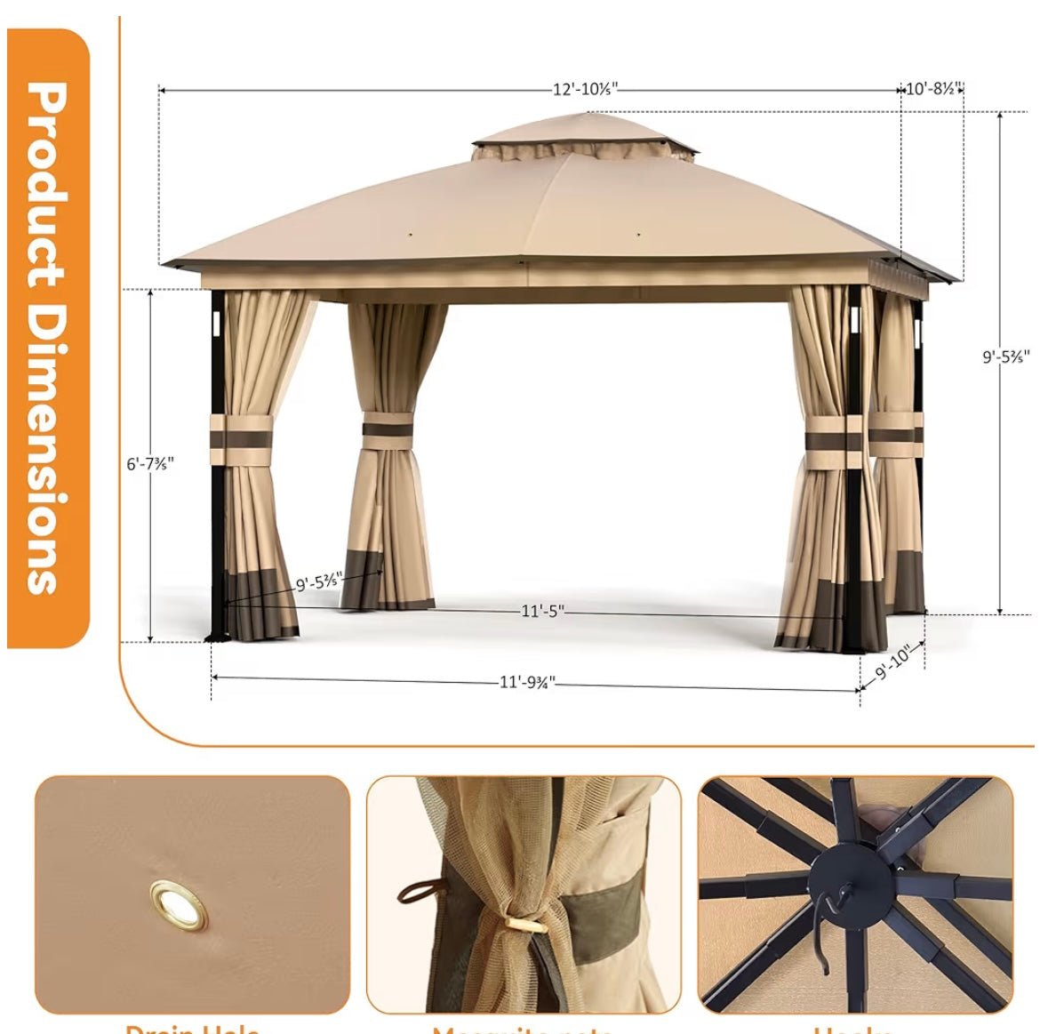 Patio Gazebo 11'x13' with LED Lights & Bluetooth Speaker, Heavy Duty Outdoor Canopy Shelter with Metal Frame, Double Roofs, Soft-top Gazebo with Netting and Curtains for Backyard