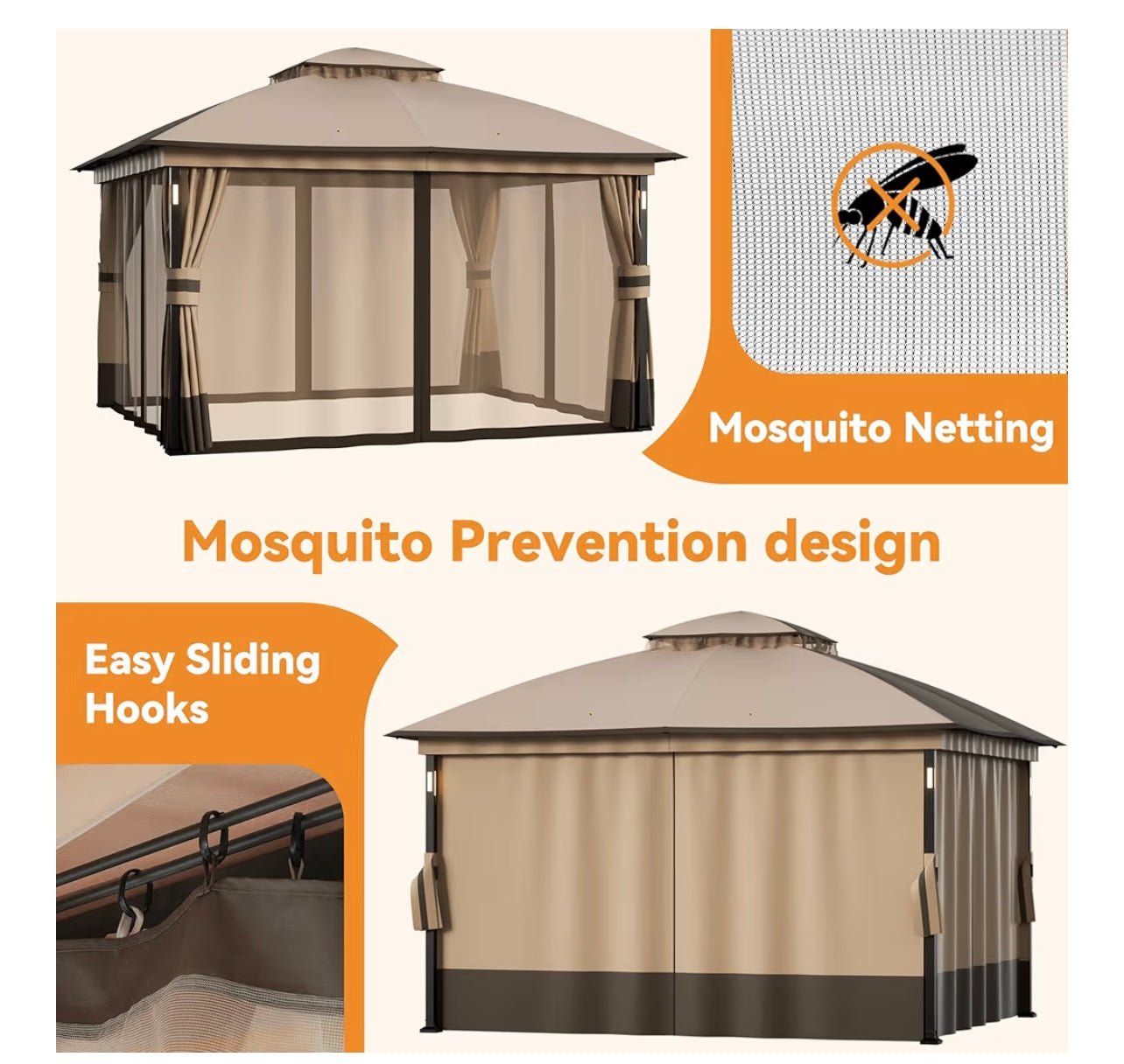 Patio Gazebo 11'x13' with LED Lights & Bluetooth Speaker, Heavy Duty Outdoor Canopy Shelter with Metal Frame, Double Roofs, Soft-top Gazebo with Netting and Curtains for Backyard