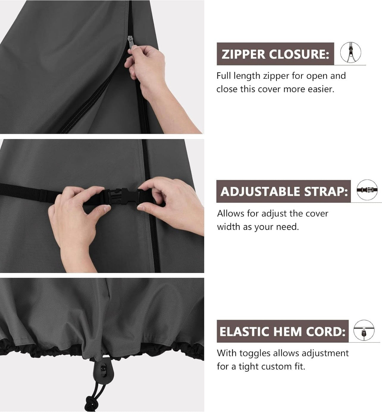 Patio Parasol 600D Waterproof Outdoor Offset Banana Style Umbrella Cover - Fits Cantilever Offset Umbrella 7.5-11.5 Feet Black