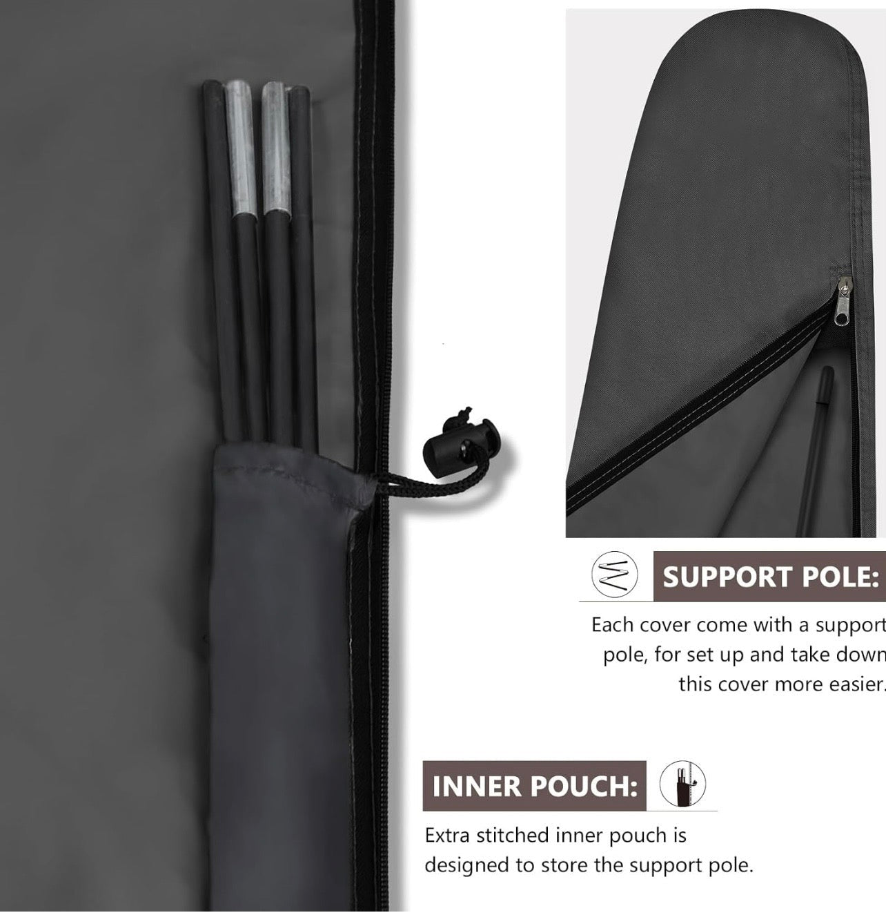 Patio Parasol 600D Waterproof Outdoor Offset Banana Style Umbrella Cover - Fits Cantilever Offset Umbrella 7.5-11.5 Feet Black