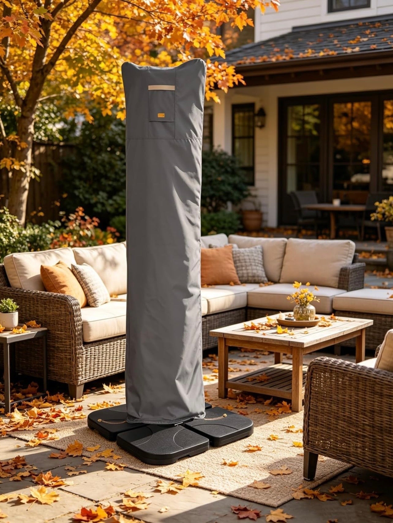 Patio Umbrella Cover for 9ft to 13ft Offset Umbrella, Water Resistant, Curved Cantilever and Straight Pole Parasol Outdoor Umbrellas Cover with Zipper and Rod Gray