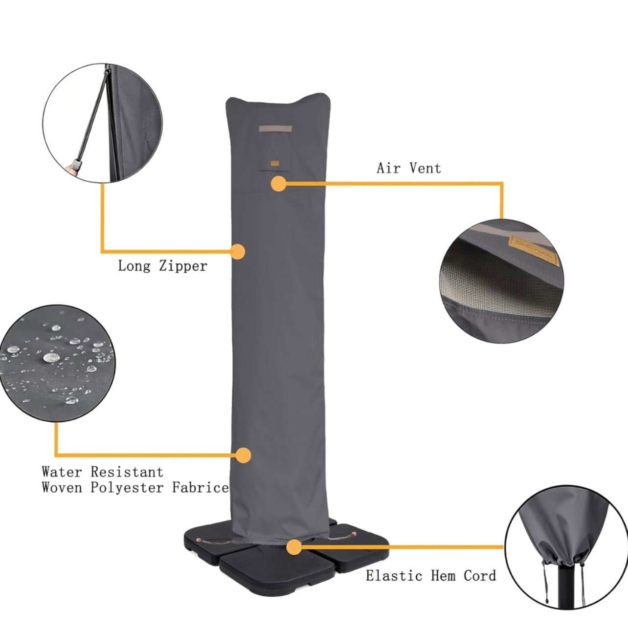 Patio Umbrella Cover for 9ft to 13ft Offset Umbrella, Water Resistant, Curved Cantilever and Straight Pole Parasol Outdoor Umbrellas Cover with Zipper and Rod Gray