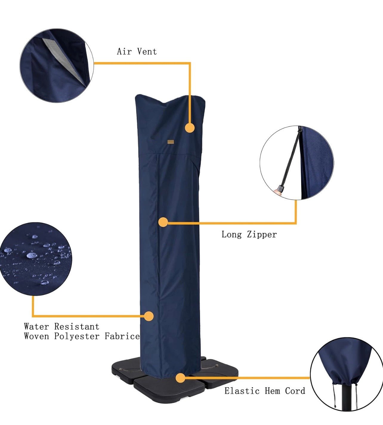 Patio Umbrella Cover for 9ft to 13ft Offset Umbrella, Water Resistant, Curved Cantilever and Straight Pole Parasol Outdoor Umbrellas Cover with Zipper and Rod Navy