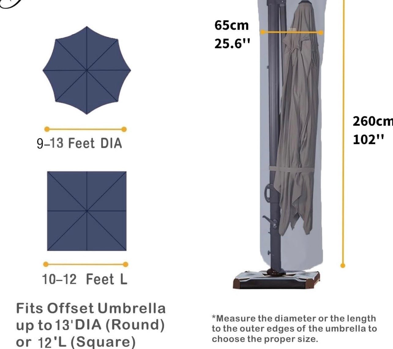 Patio Umbrella Cover for 9ft to 13ft Offset Umbrella, Water Resistant, Curved Cantilever and Straight Pole Parasol Outdoor Umbrellas Cover with Zipper and Rod Navy