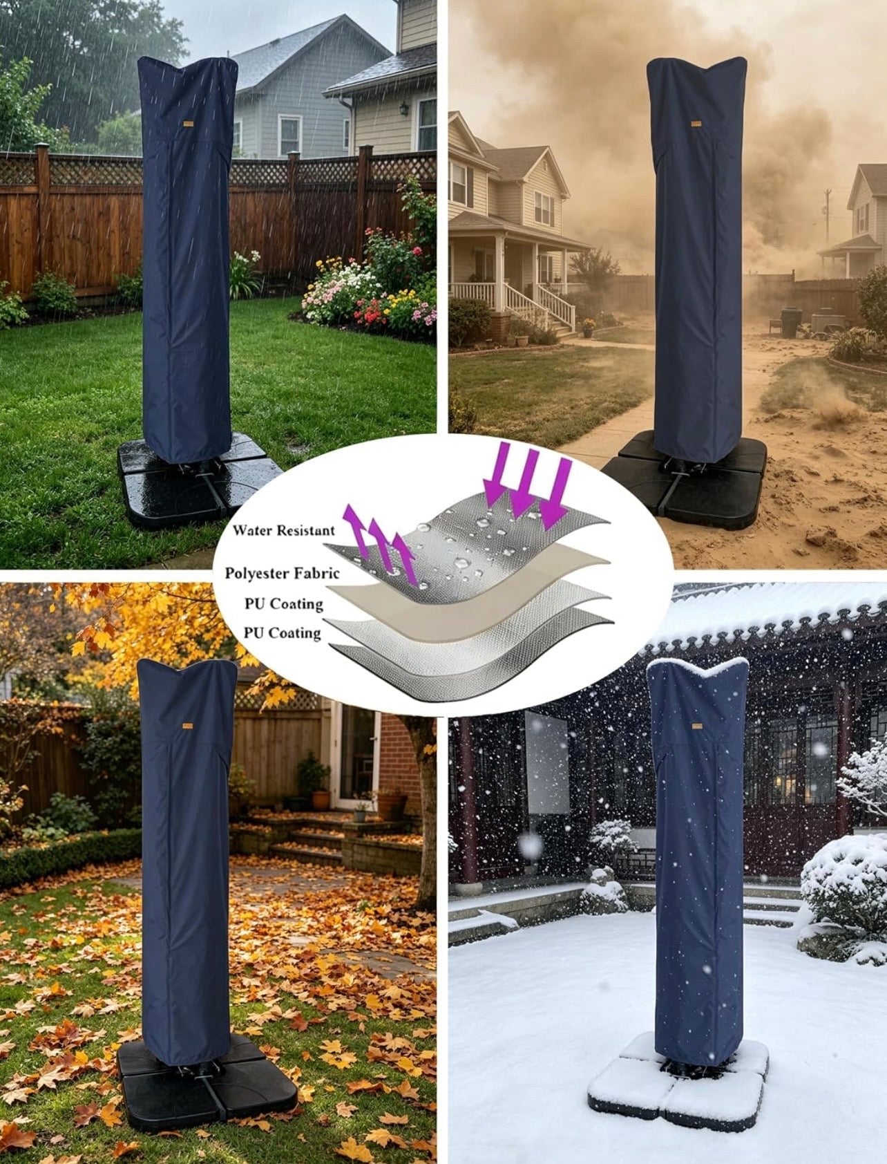 Patio Umbrella Cover for 9ft to 13ft Offset Umbrella, Water Resistant, Curved Cantilever and Straight Pole Parasol Outdoor Umbrellas Cover with Zipper and Rod Navy
