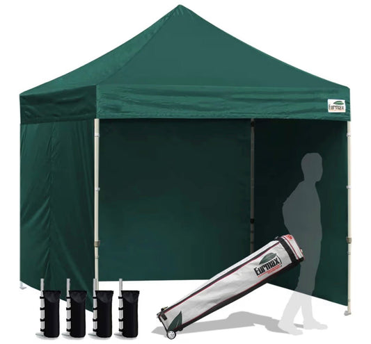 Privacy 8x8 Ez Pop up Canopy Tent Enclosed Instant Canopy Shelter Portable with Four Side Walls Waterproof Forest Green