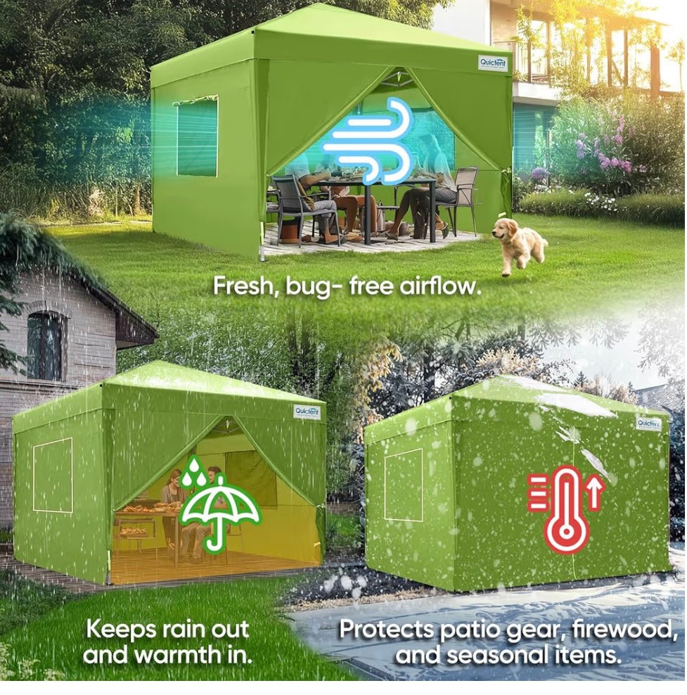 Privacy 8x8 Ez Pop up Canopy Tent Enclosed Instant Canopy Shelter Portable with Sidewalls and Mesh Windows Waterproof Green