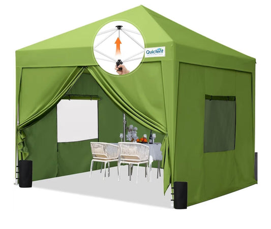 Privacy 8x8 Ez Pop up Canopy Tent Enclosed Instant Canopy Shelter Portable with Sidewalls and Mesh Windows Waterproof Green