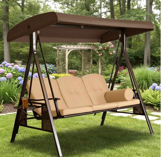Reinforced Replacement Canopy Top Cover Compatible with The APSW8T Abba Patio 3 Seat Swing – Classic Brown, Riplock 350
