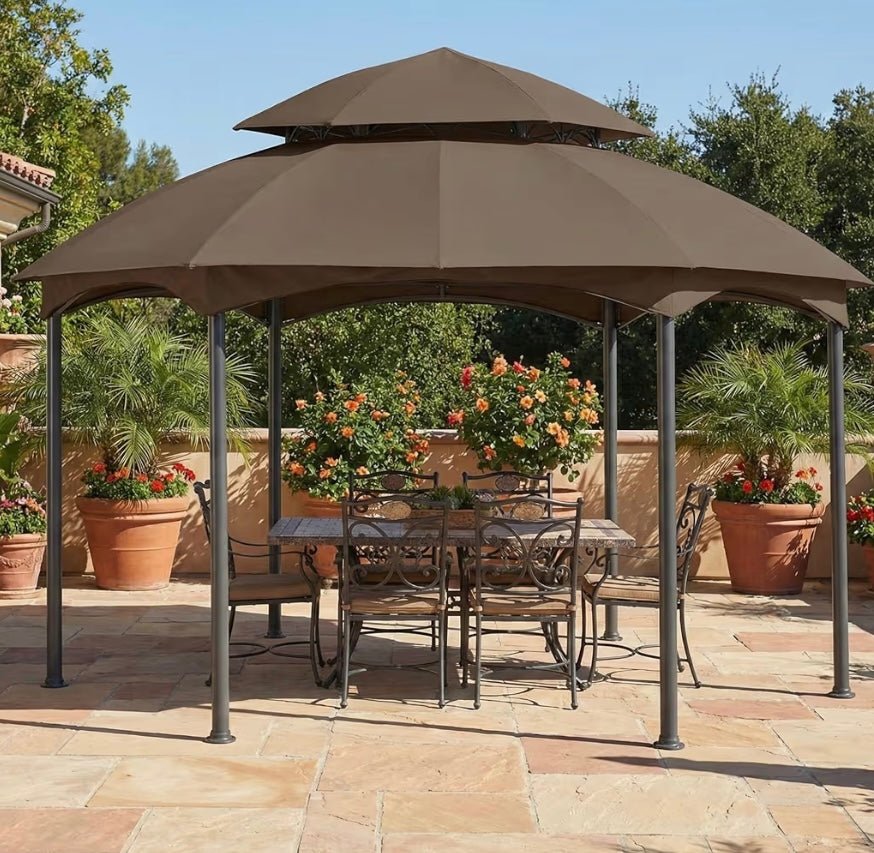 Replacement Canopy and Vent Cover Set for Big Lots Six Leg Gazebo Riplock 350 Brown