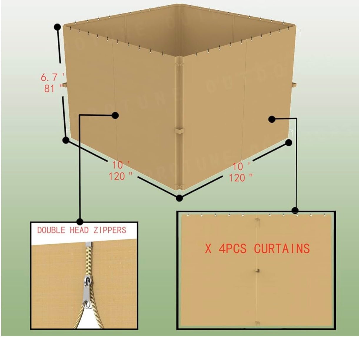 Replacement Privacy Curtain Set for The GT 10x10 Gazebo - Standard 350 - Beige